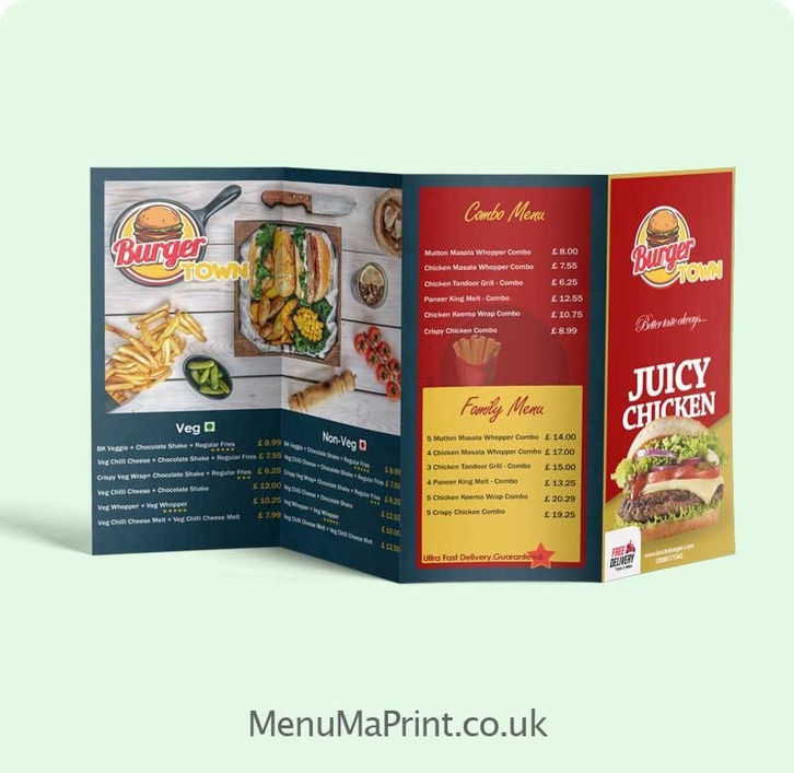 A4 Folded Menu | Leaflets Printing - A4 Takeaway Menu | MenuMa Print Other